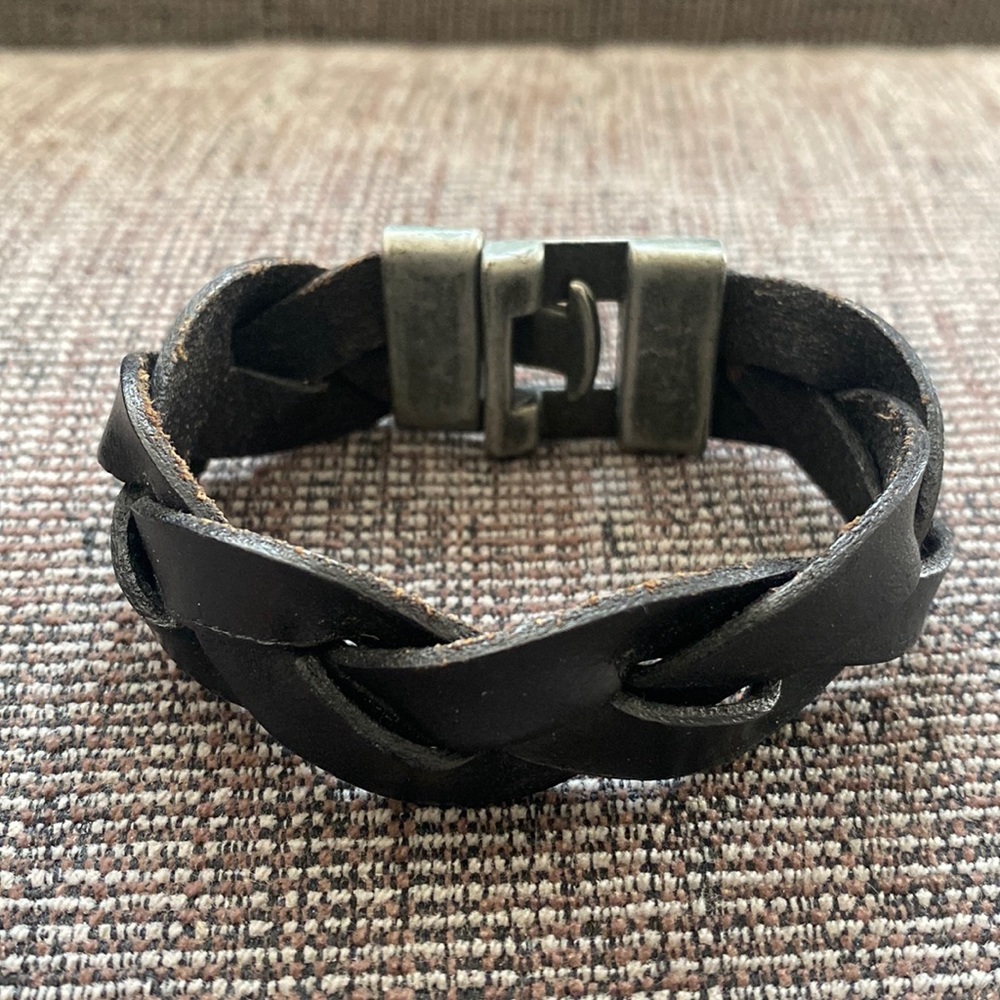 Leather Braided Bracelet w/Antique Silver Clasp